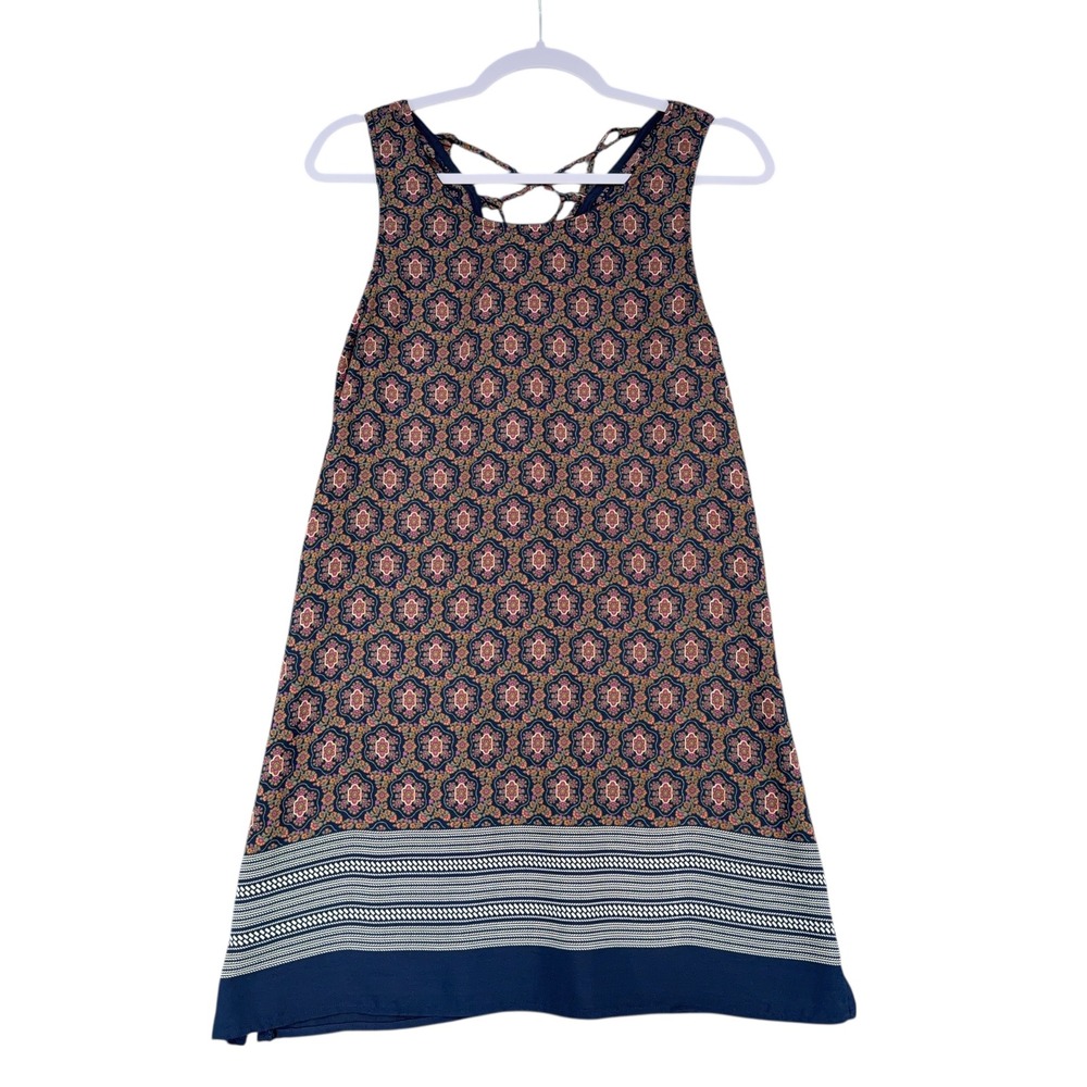 TOBI Geometric Print Sleeveless Dress‎ Lattice Back Navy Pink Orange Size Small